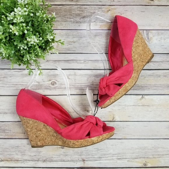 H&M Womens Pink Suede Cork Wedge Sandals Shoes - Picture 1 of 8